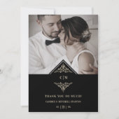 ブラックゴールデンシックレースロマンチック結婚カップル サンキューカード (正面)