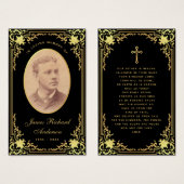 ブラックゴールデンスクリプト葬儀記念祈りの言葉カード (正面&裏面)