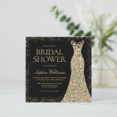 ブラックゴールデンスパークルグリッタードレスブライダルシャワー 招待状 (スタンド正面)