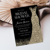 ブラックゴールデンドレスガウンブライダルシャワー 招待状