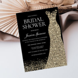 ブラックゴールデンドレスガウンブライダルシャワー 招待状