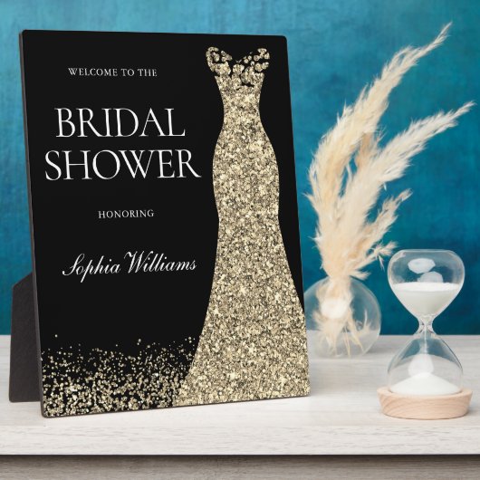 ブラックゴールデンドレスブライダルシャワーウェルカムエントランス フォトプラーク (側面)