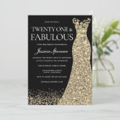 ブラックゴールデンドレス女性21st誕生日パーティー 招待状 (スタンド正面)