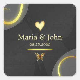 ブラックゴールデンバタフライステッカー スクエアシール