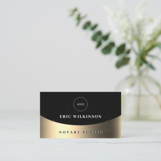 ブラックゴールデンフェイクメタリックテクスチャ名刺 名刺 (スタンド正面)