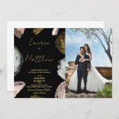 ブラックゴールデン結婚式招待状と写真 招待状 (正面/裏面)