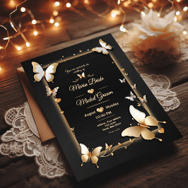 ブラックゴールデン結婚蝶のカード 招待状