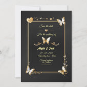 ブラックゴールデン蝶は日付カードを保存 招待状 (正面)