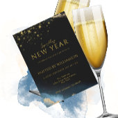 ブラックゴールデン |水彩きらめく新年パーティー シーズンカード