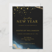 ブラックゴールデン |水彩きらめく新年パーティー シーズンカード (正面)