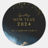 ブラックゴールデン |水彩きらめく新年 ラウンドシール (正面)