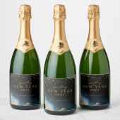 ブラックゴールデン |水彩のお正月 スパークリングワインラベル (ボトル)