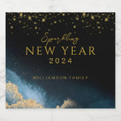 ブラックゴールデン |水彩のお正月 スパークリングワインラベル (シングルラベル)