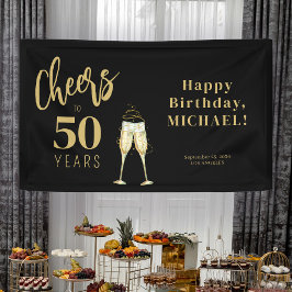 ブラックゴールドで乾杯 50歳の誕生日パーティー 横断幕