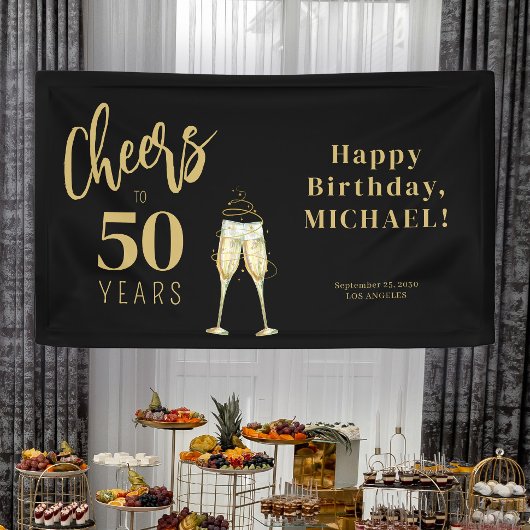 ブラックゴールドで乾杯 50歳の誕生日パーティー 横断幕