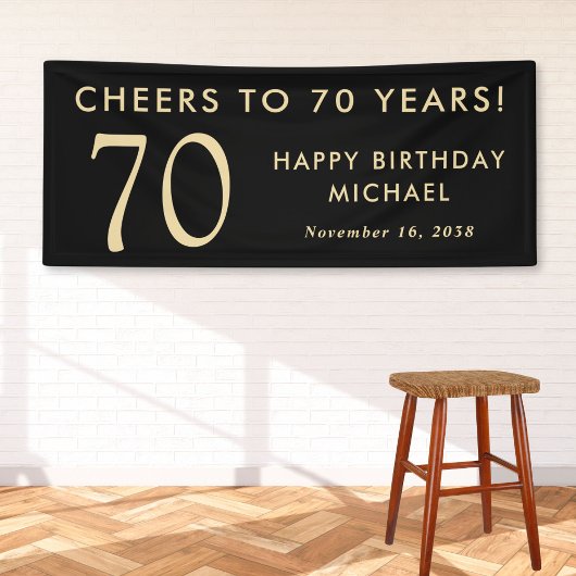 ブラックゴールドで乾杯!70歳の誕生日パーティー 横断幕