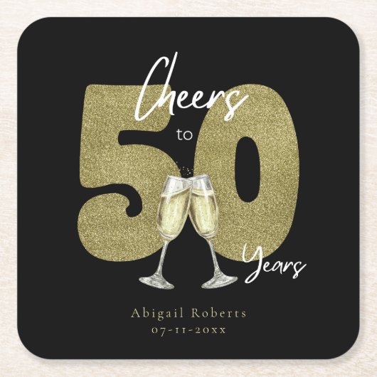 ブラックゴールドで50周年を祝おう スクエアペーパーコースター (正面)