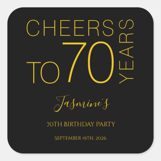 ブラックゴールドで70歳の誕生日をお祝い スクエアシール (正面)