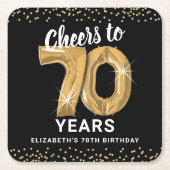 ブラックゴールドで70歳の誕生日をお祝い スクエアペーパーコースター (正面)