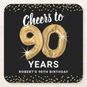 ブラックゴールドで90歳の誕生日をお祝い スクエアペーパーコースター (正面)
