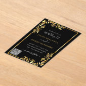 ブラックゴールドのアクリル結婚式招待状 QRコード付き アクリル招待状 (レイダウン)