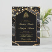 ブラックゴールドのアゲート大理石アーチのムスリムの結婚式 招待状 (スタンド正面)