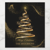 ブラックゴールドのエレガントなクリスマスツリーが輝く ワインラベル (シングルラベル)