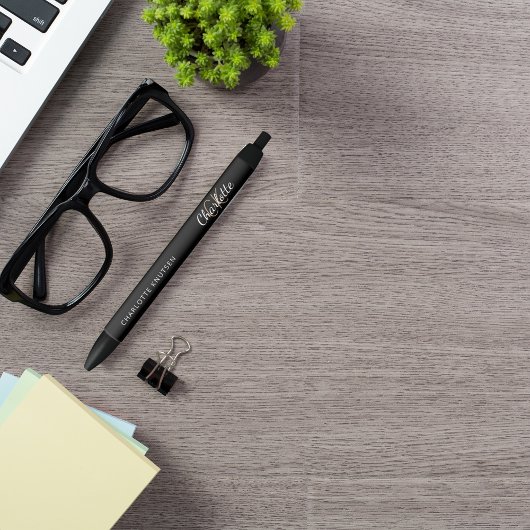 ブラックゴールドのカスタムモノグラム名スクリプト 黒ボールペン