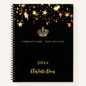 ブラックゴールドのクラウンスターズが名前と年と事業の名前を輝かせる ノートブック (正面)