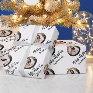 ブラックゴールドのクリスマスフォトギフト ラッピングペーパー