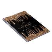 ブラックゴールドのグリッターがモノグラムの名前を滴らせる ノートブック (右側)