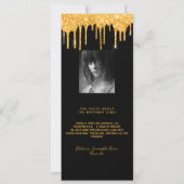 ブラックゴールドのグリッターが垂れる写真 Bio メニューカード 招待状 (裏面)