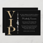 ブラックゴールドのグリッターが輝くダイヤモンド VIP パーティー 招待状 (正面/裏面)