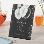 ブラックゴールドのグリッター風船 ギフト カード ゲスト 台座サイン (インサイチュ)