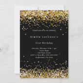 ブラックゴールドのコンフェッティーフォトコラージュラグジュアリー誕生日 招待状 (正面)