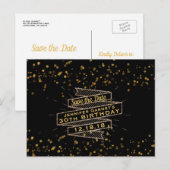ブラックゴールドのコンフェッティ　誕生日　セーブ・ザ・デート 案内ポストカード (正面/裏面)