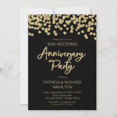 ブラックゴールドのコンフェティ 結婚記念日 招待状 (正面)