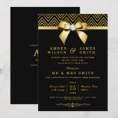 ブラックゴールドのシェブロンのお辞儀 ウェディングレセプションのみ 招待状 (正面/裏面)