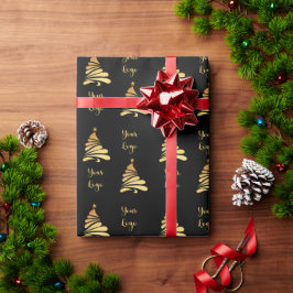 ブラックゴールドのシックなクリスマスツリー 小売カスタムロゴ ラッピングペーパー