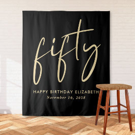 ブラックゴールドのスタイリッシュな文字がおしゃれな50歳の誕生日パーティー タペストリー