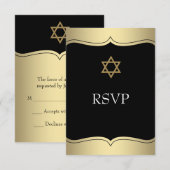 ブラックゴールドのスターダビッド バー ミッツヴァー 出席確認 出欠カード (正面/裏面)