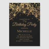 ブラックゴールドのストリングライト どの年代の女性の誕生日にも マグネット招待状 (正面)
