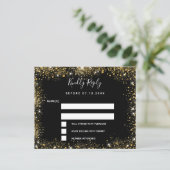 ブラックゴールドのスパークルが輝く、予算に優しい結婚式の出欠返信カード (スタンド正面)