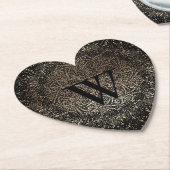 ブラックゴールドのスパークルスノーフレークモノグラム ペーパーコースター (アングル)