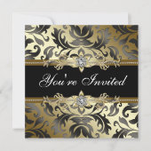 ブラックゴールドのダマスク織 オールオケージョン パーティー招待状 招待状 (正面)