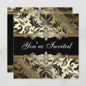 ブラックゴールドのダマスク すべての機会のパーティー招待状 招待状 (正面/裏面)