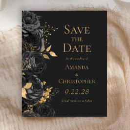 ブラックゴールドのダークフラワースタイルのSave the Date