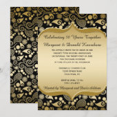 ブラックゴールドのペイズリー オルネイトフレーム 50周年記念 招待状 (正面/裏面)