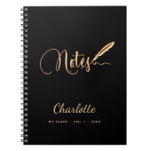 ブラックゴールドのペンによるエレガントなスクリプトネーム ノートブック (正面)