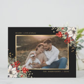 ブラックゴールドのポインセチアと実の写真クリスマスカード シーズンカード (スタンド正面)